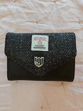 Islander UK Harris Tweed Black Wool Vegan Leather Foldover Wallet